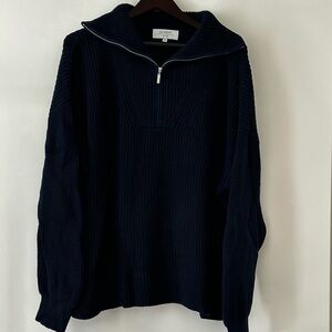 La Ligne Navy Cotton Quarter Zip Sweater